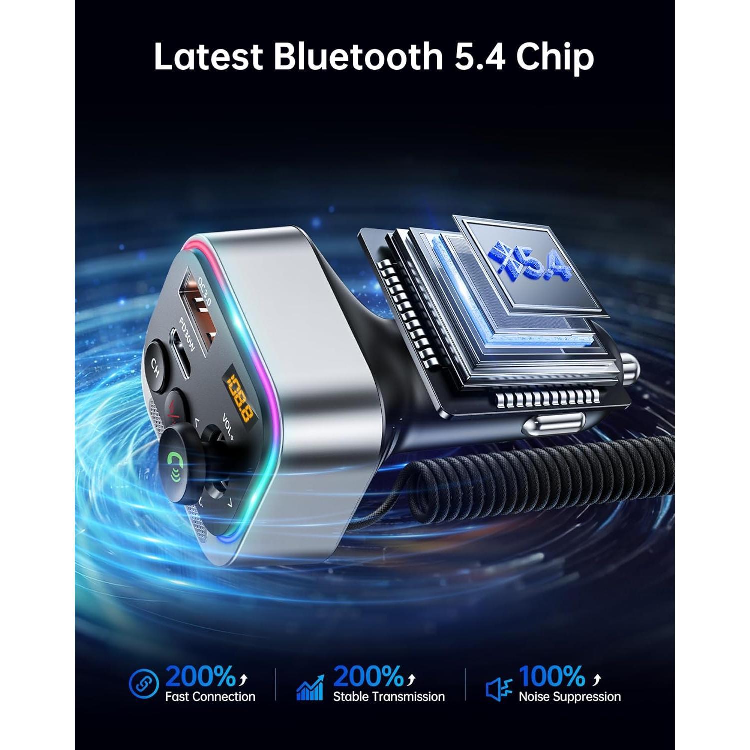 Transmisor FM Bluetooth 5.4 Syncwire 66W Carga Rápida USB-C