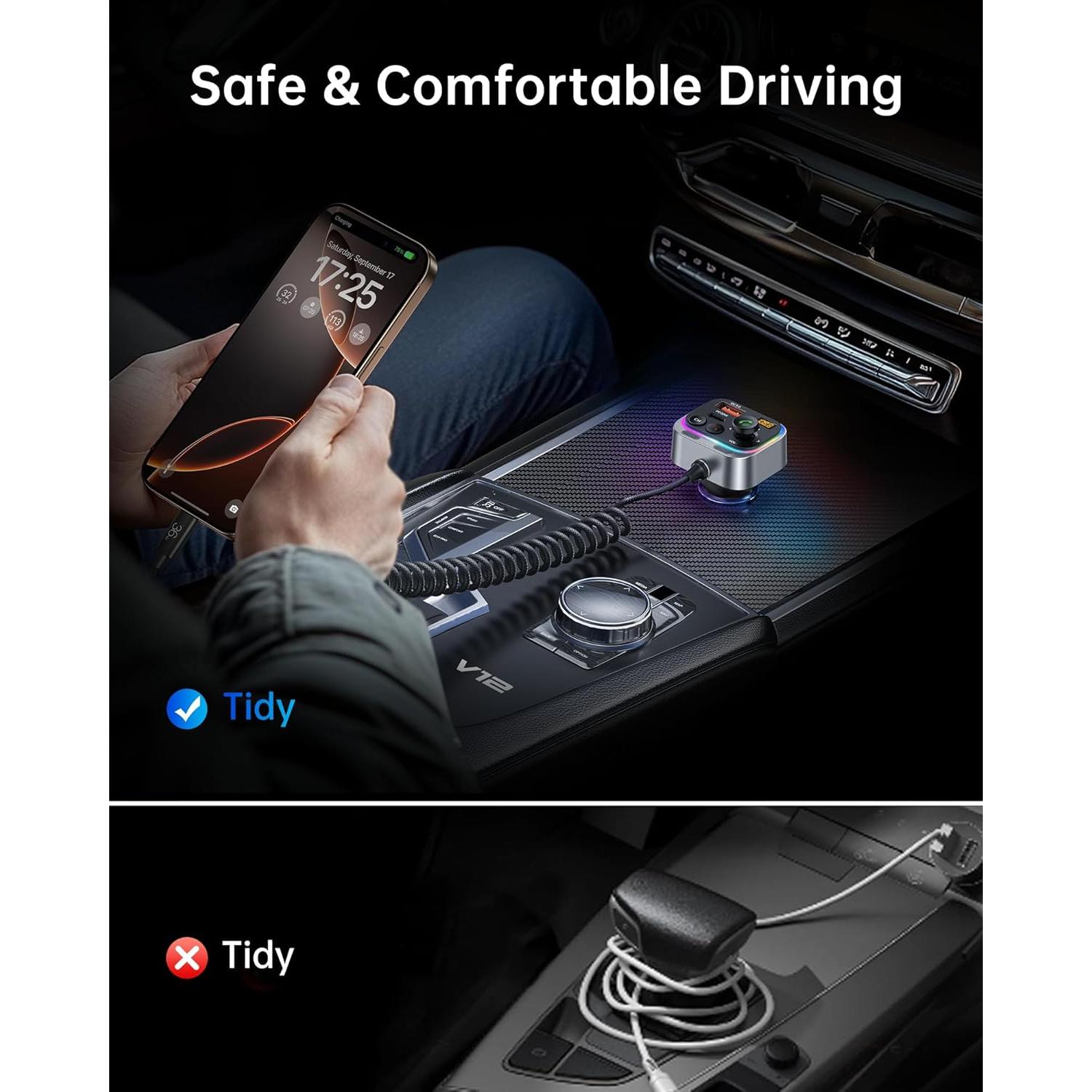 Transmisor FM Bluetooth 5.4 Syncwire 66W Carga Rápida USB-C