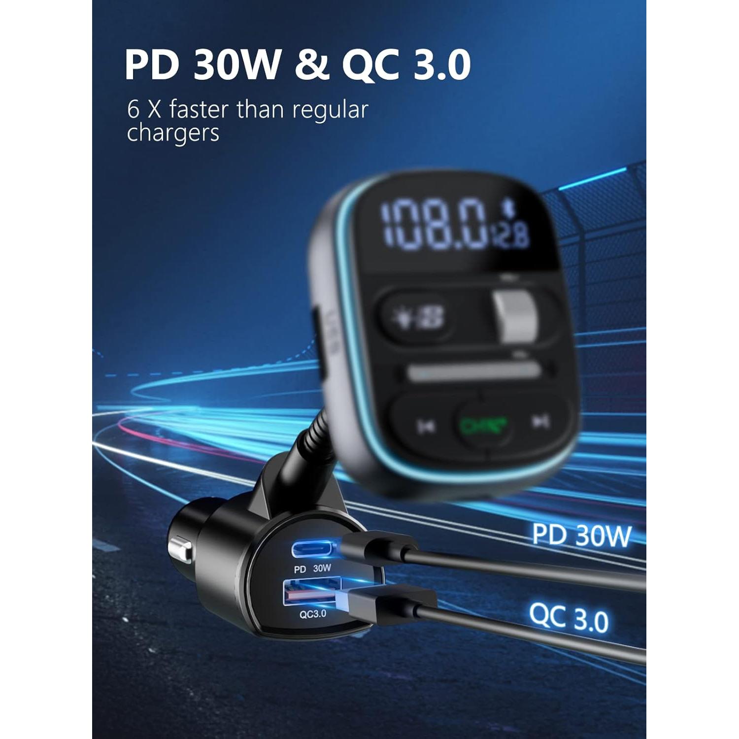 Transmisor FM Bluetooth LENCENT T77 30W Cargador Rápido QC3.0