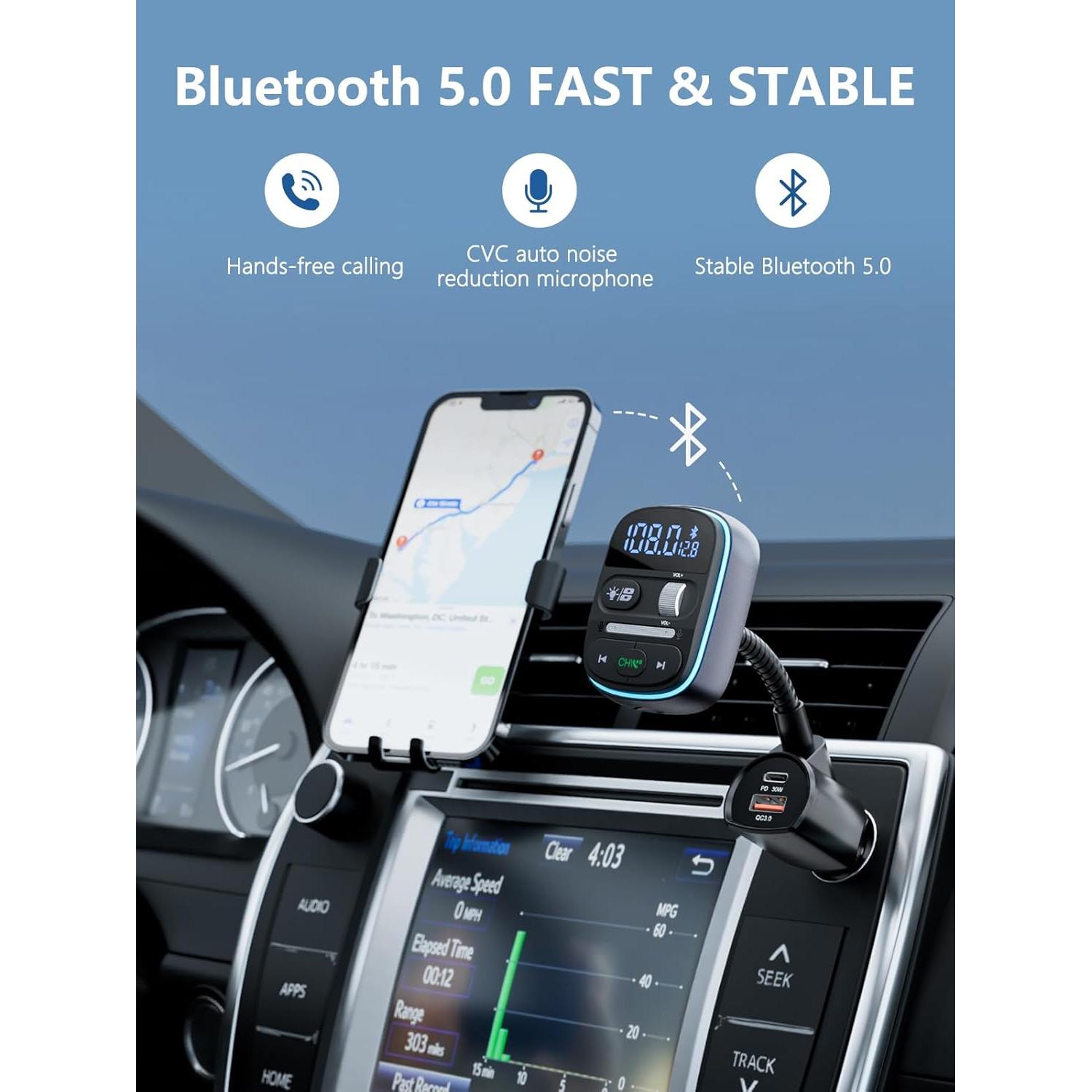 Transmisor FM Bluetooth LENCENT T77 30W Cargador Rápido QC3.0