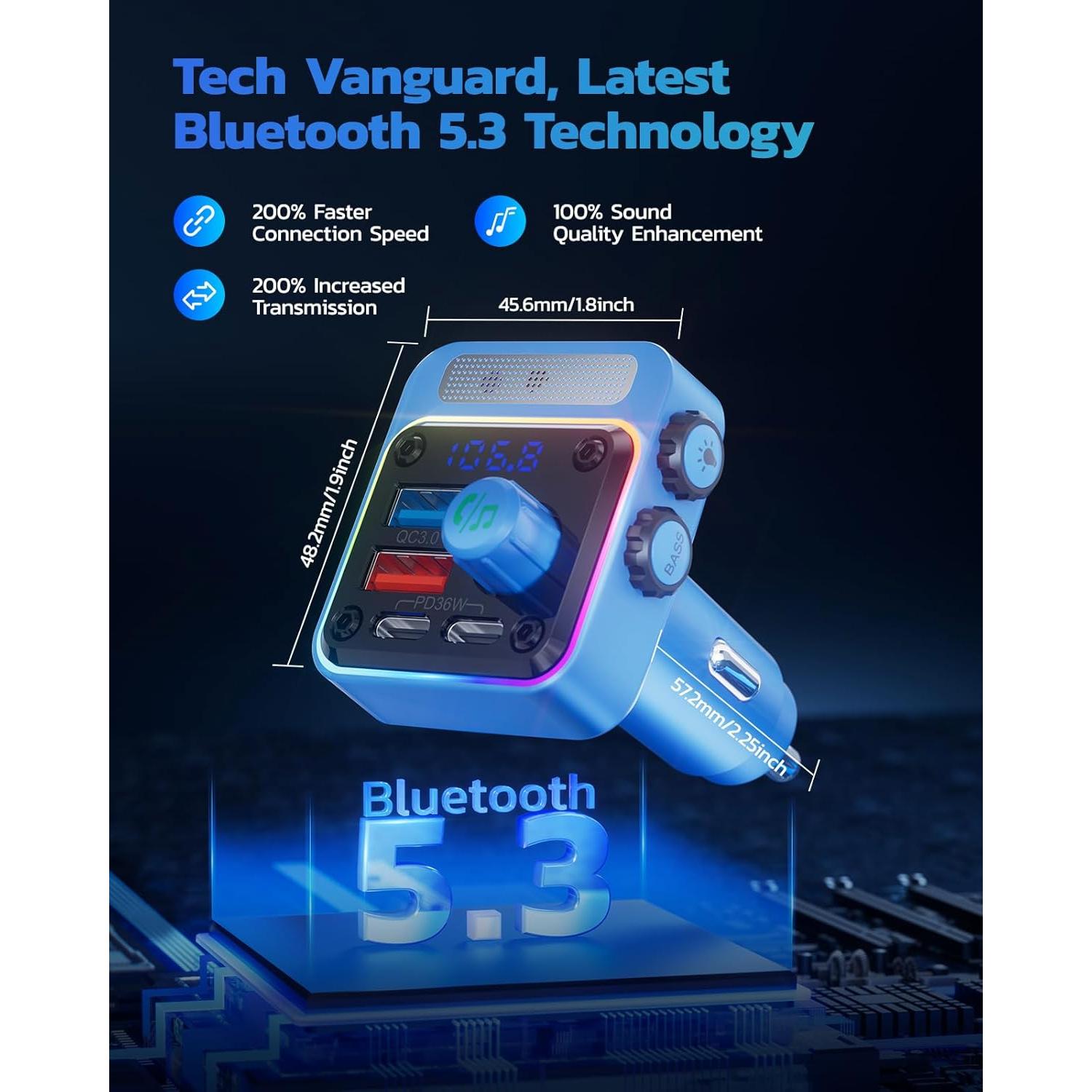 Transmisor FM Bluetooth Nulaxy BC91 54W Cargador 4 Puertos