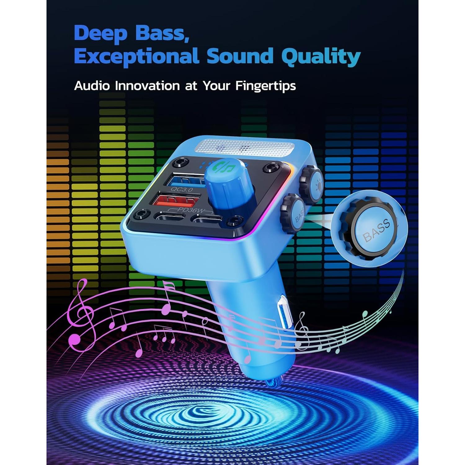 Transmisor FM Bluetooth Nulaxy BC91 54W Cargador 4 Puertos