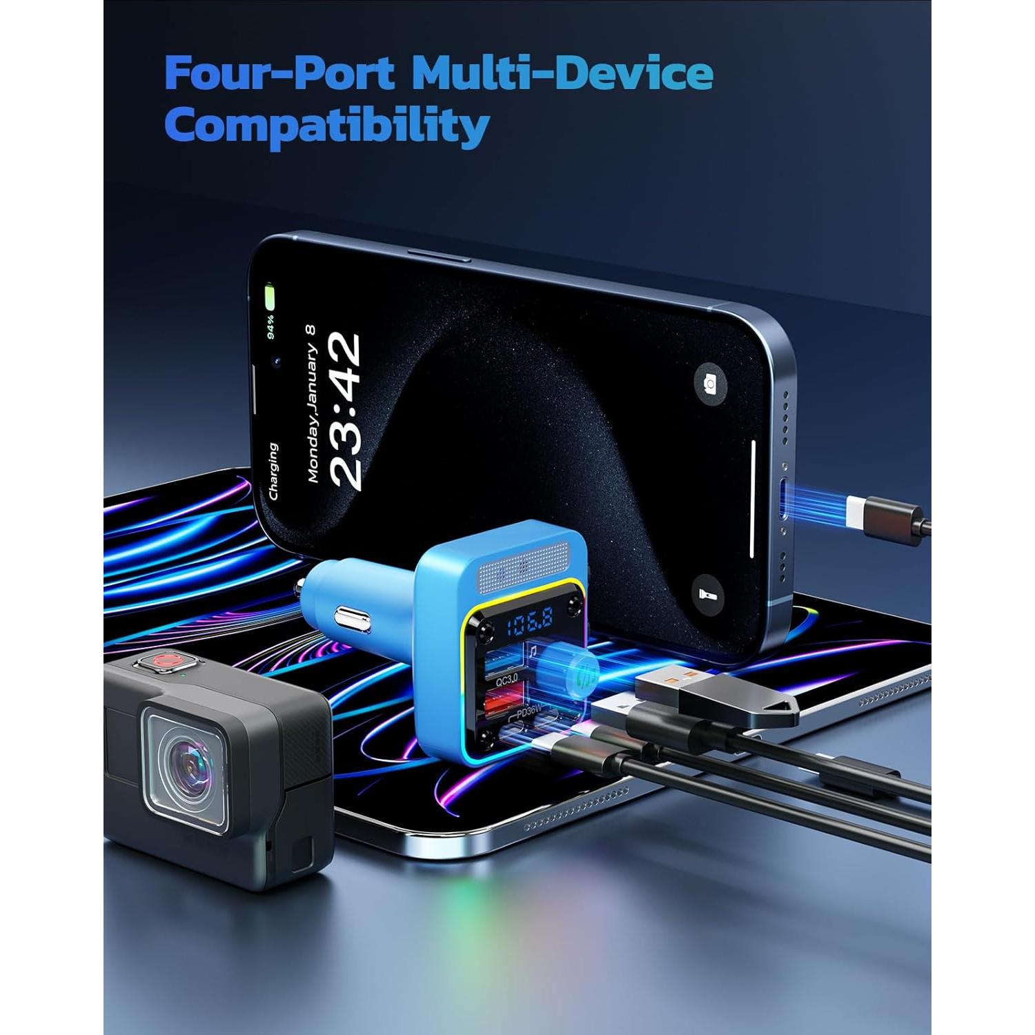 Transmisor FM Bluetooth Nulaxy BC91 54W Cargador 4 Puertos