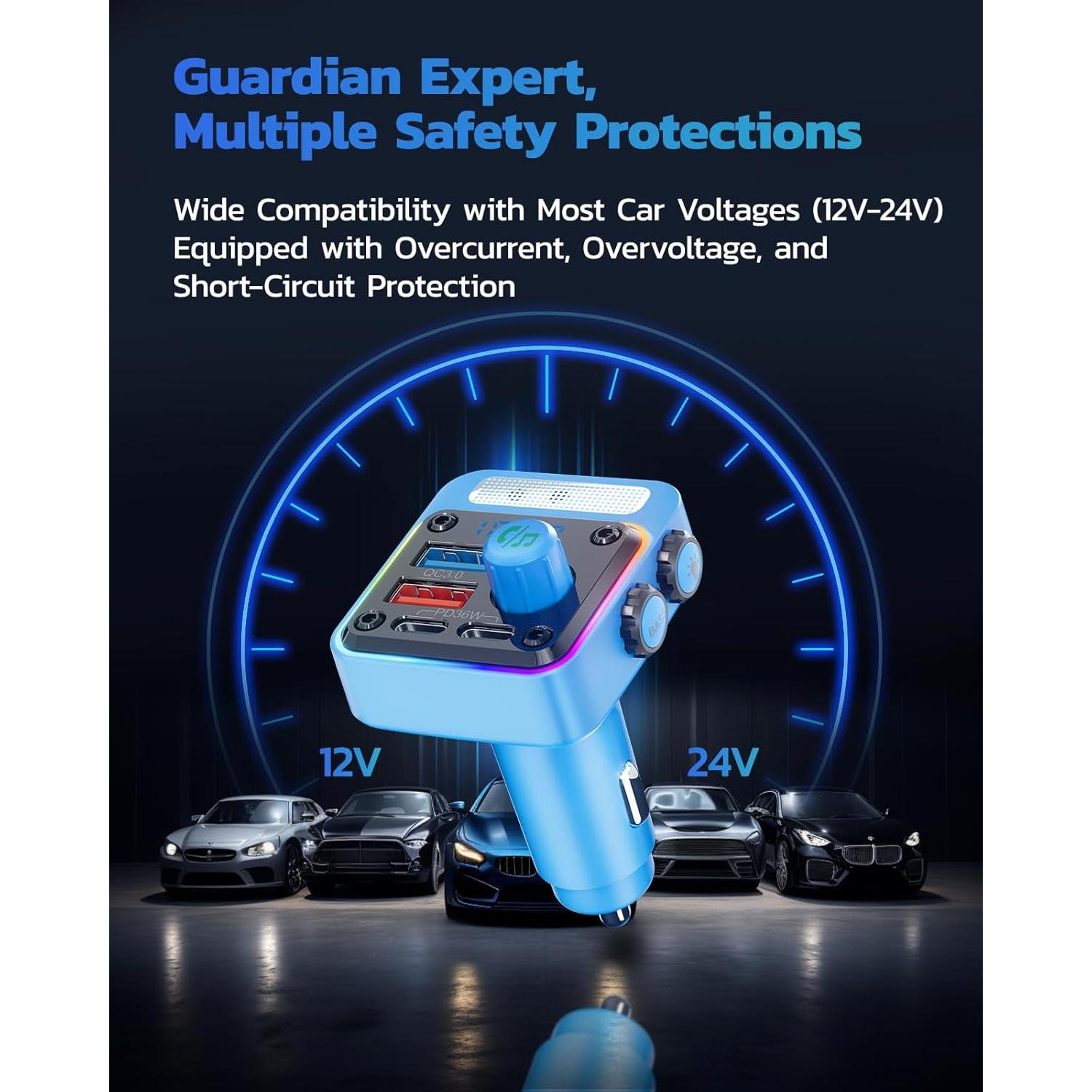 Transmisor FM Bluetooth Nulaxy BC91 54W Cargador 4 Puertos