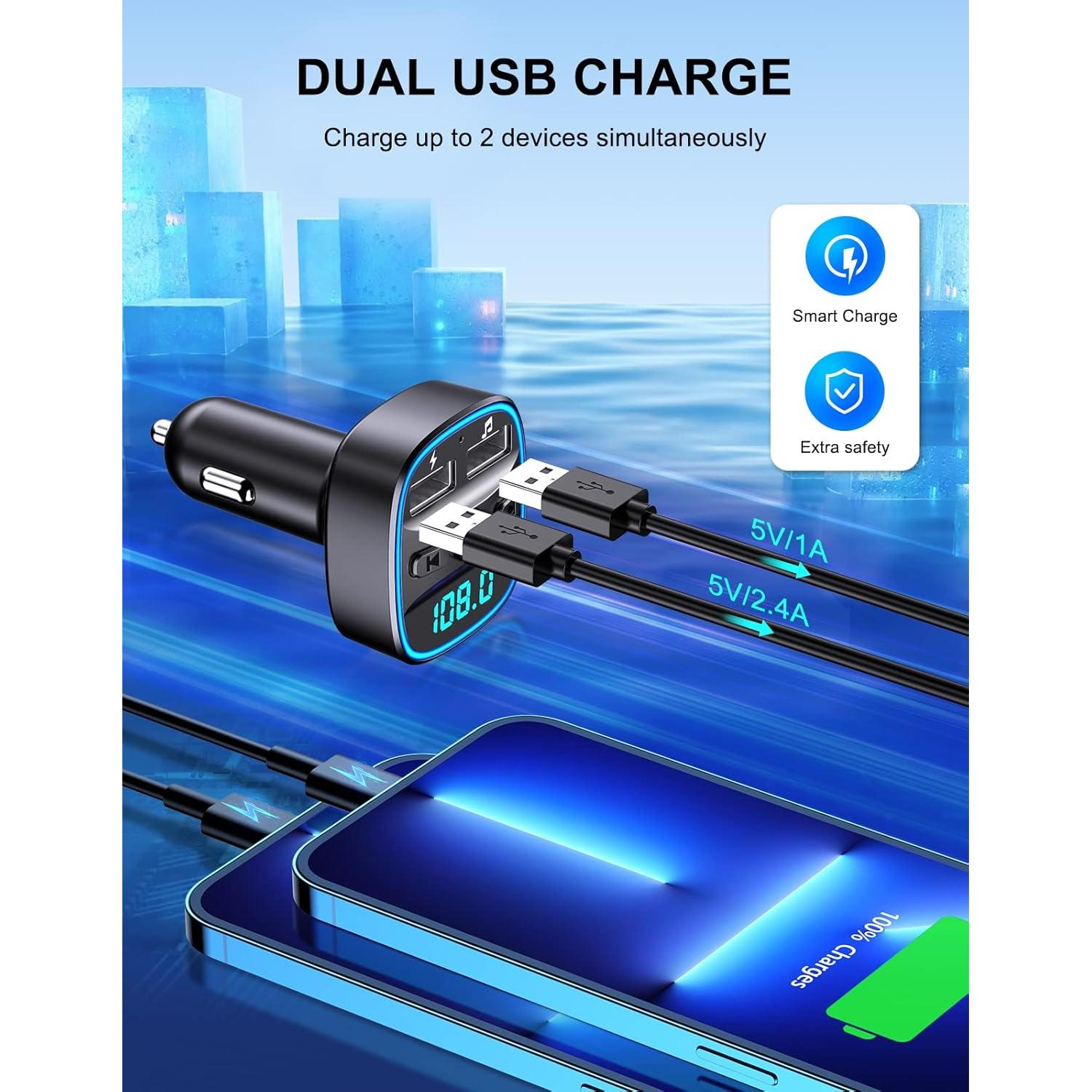 Transmisor FM Bluetooth COMSOON T25 con 2 Puertos USB y Manos Libres