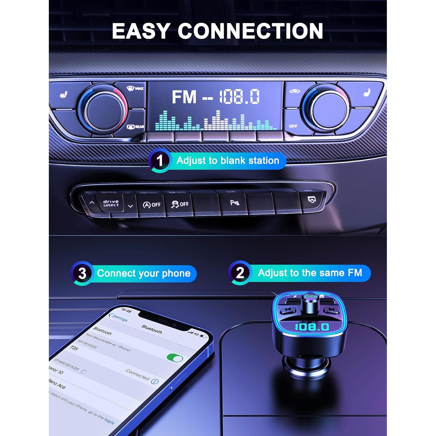 Transmisor FM Bluetooth COMSOON T25 con 2 Puertos USB y Manos Libres