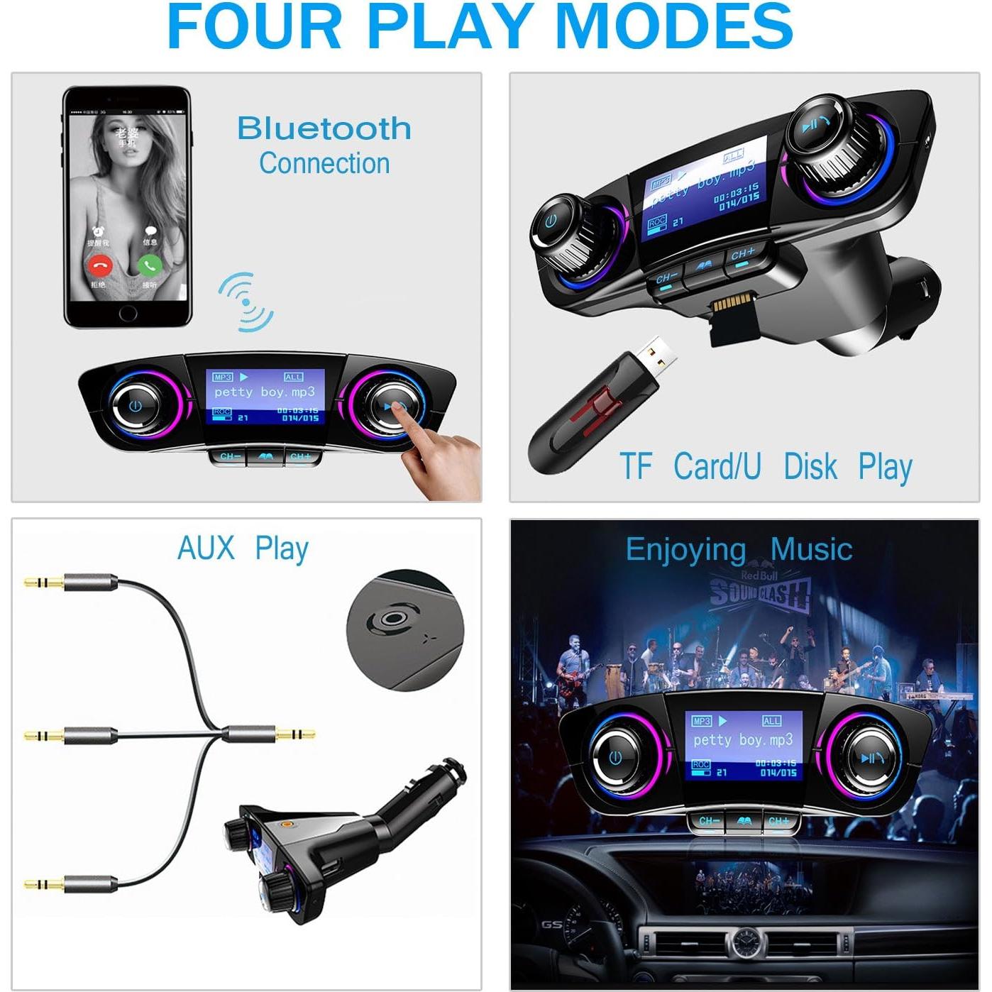 Transmisor FM Bluetooth JINSERTA E3181FM con Carga USB y Manos Libres