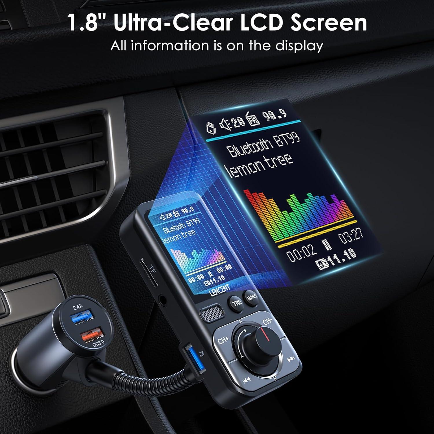 Transmisor FM Bluetooth 5.0 LENCENT BT99 con Pantalla LCD