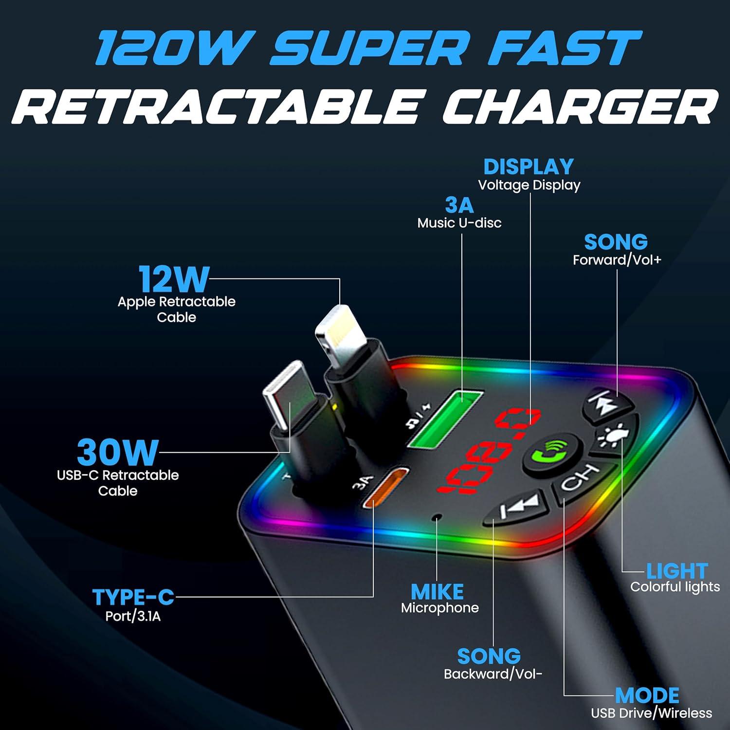 Transmisor FM Bluetooth 5.3 ChargeDaddy 120W con Carga Dual