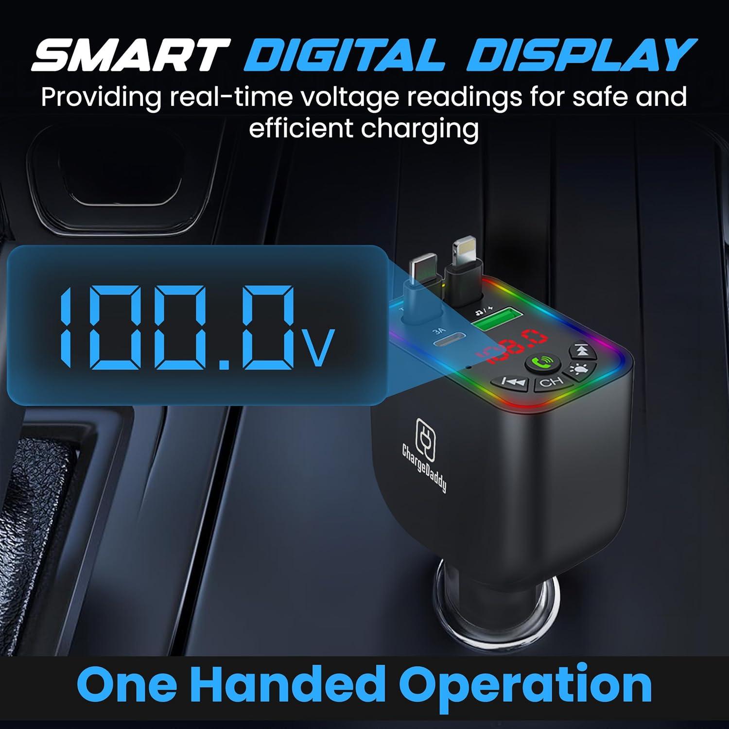 Transmisor FM Bluetooth 5.3 ChargeDaddy 120W con Carga Dual