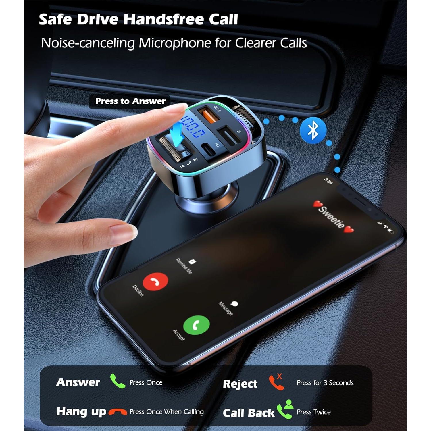 Transmisor FM Bluetooth 5.4 Cargador USB 54W Manos Libres