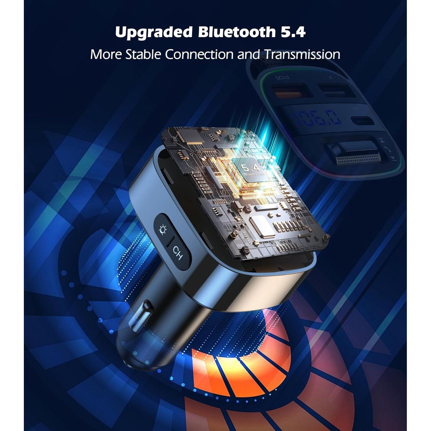 Transmisor FM Bluetooth 5.4 Cargador USB 54W Manos Libres