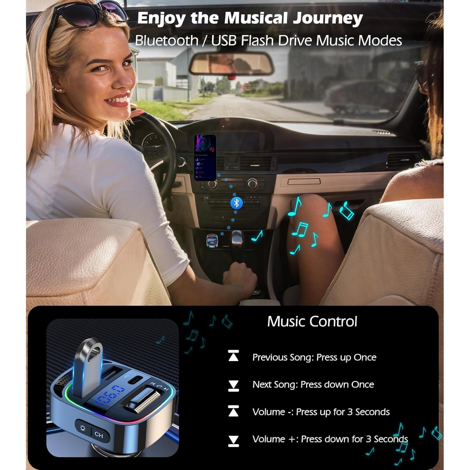 Transmisor FM Bluetooth 5.4 Cargador USB 54W Manos Libres