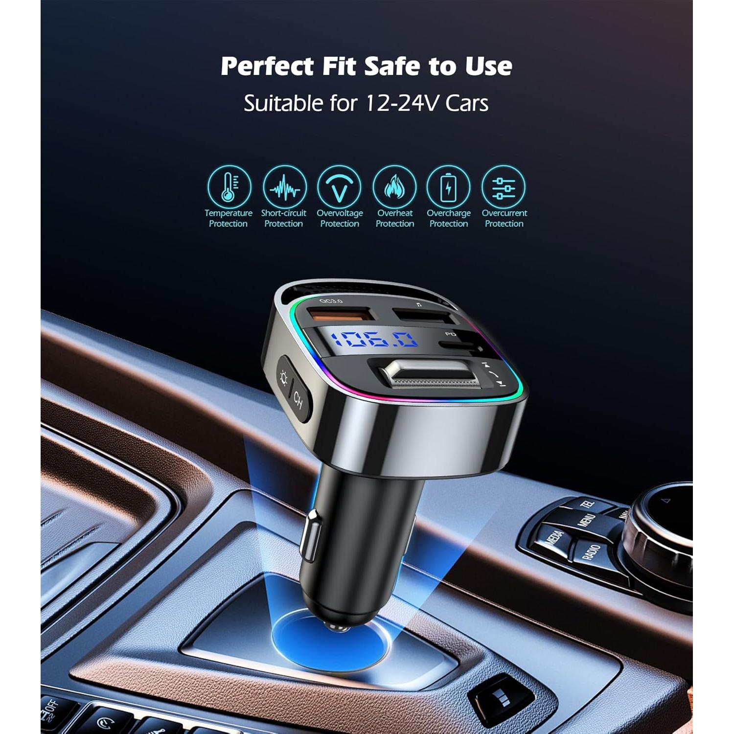 Transmisor FM Bluetooth 5.4 Cargador USB 54W Manos Libres