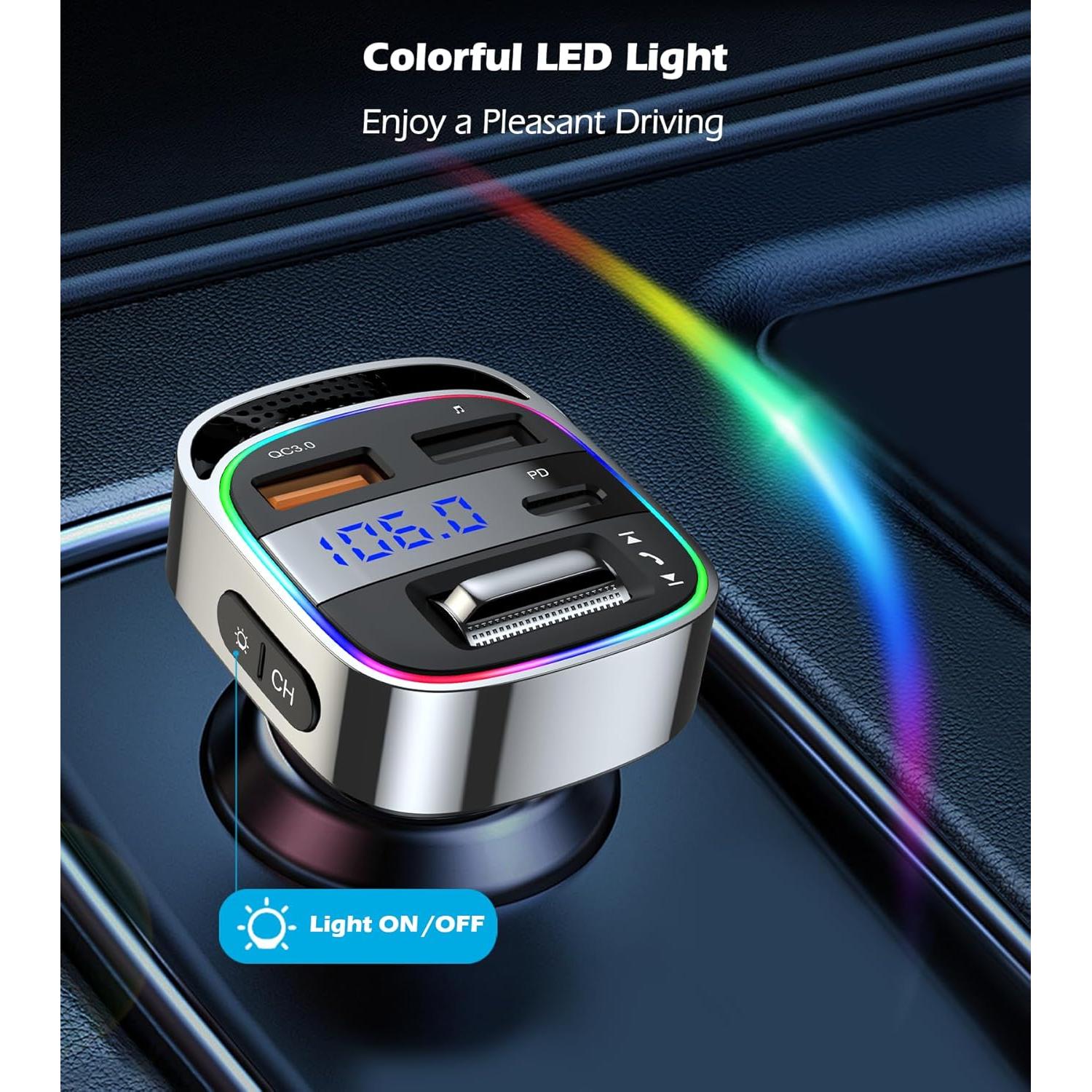 Transmisor FM Bluetooth 5.4 Cargador USB 54W Manos Libres