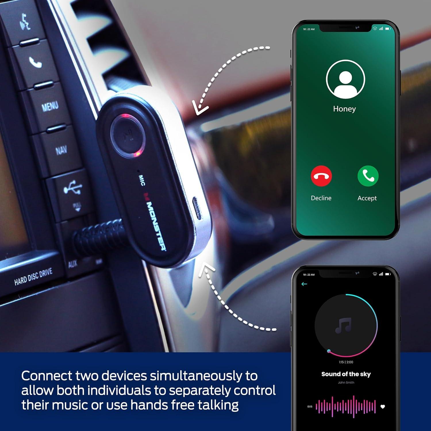 Receptor de Audio Bluetooth Monster WBA9-1008-BLK, 3.5mm, Manos Libres