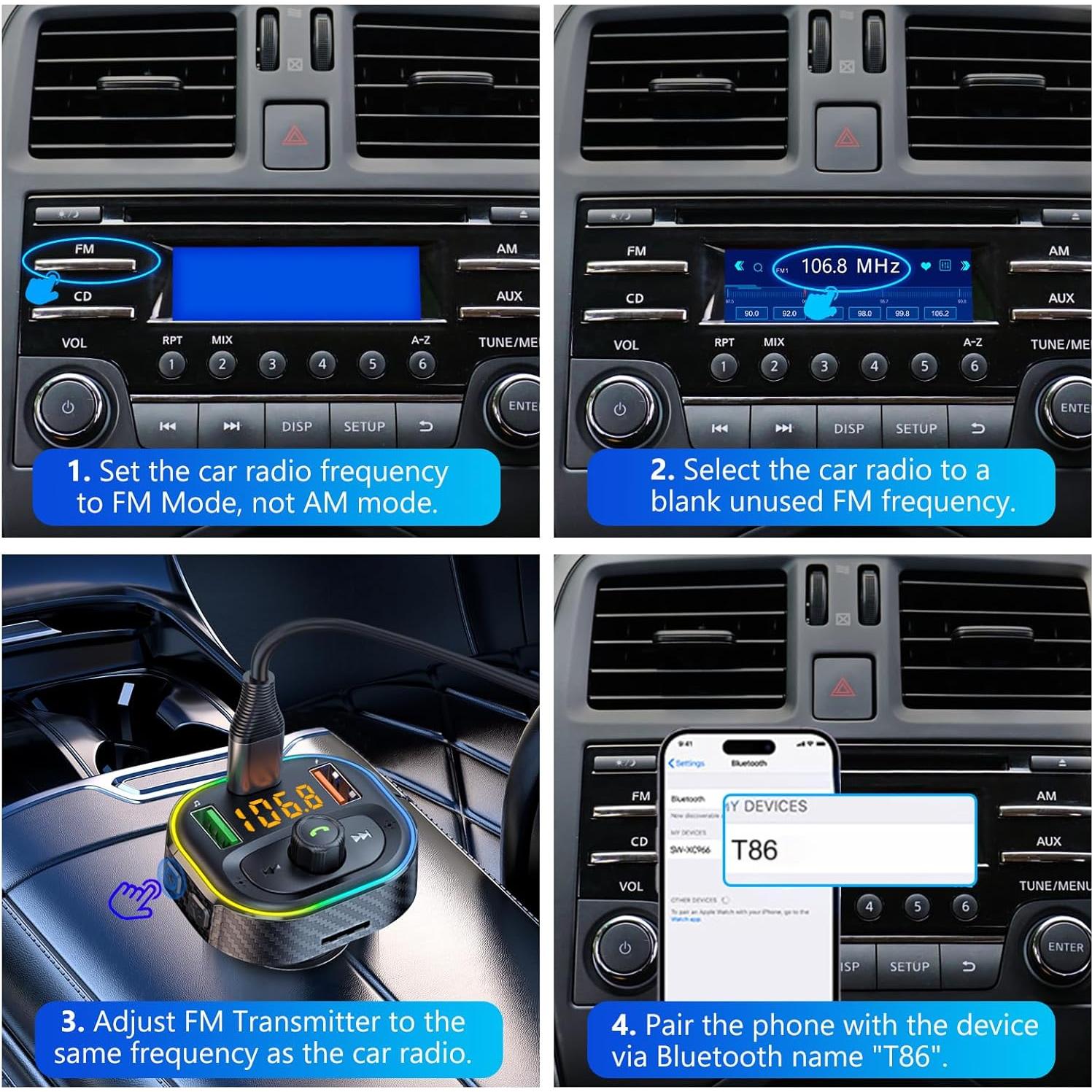 Adaptador de Coche Bluetooth SETHDA T86 FM Transmitter 48W