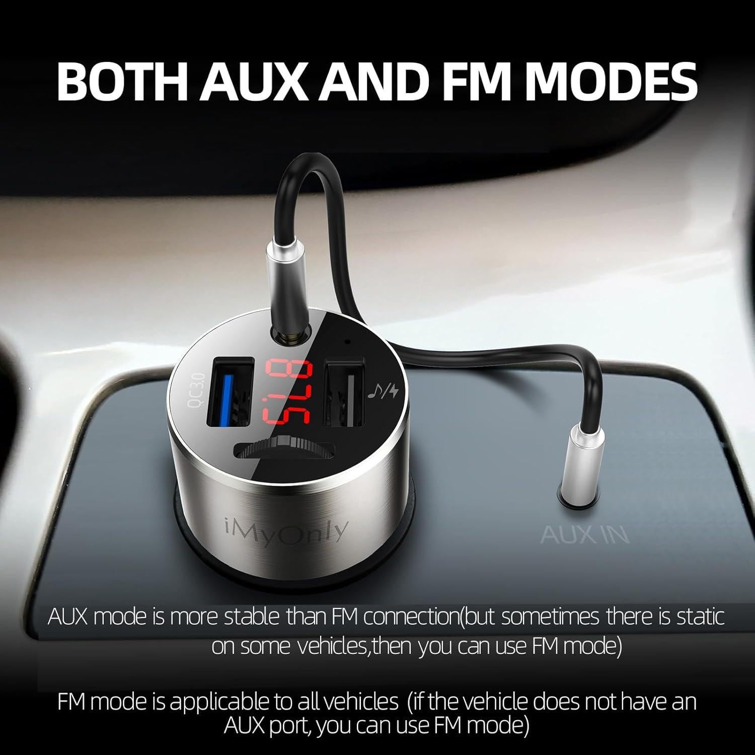 Adaptador FM Bluetooth 5.3 iMyOnly C2 con Carga Rápida QC3.0