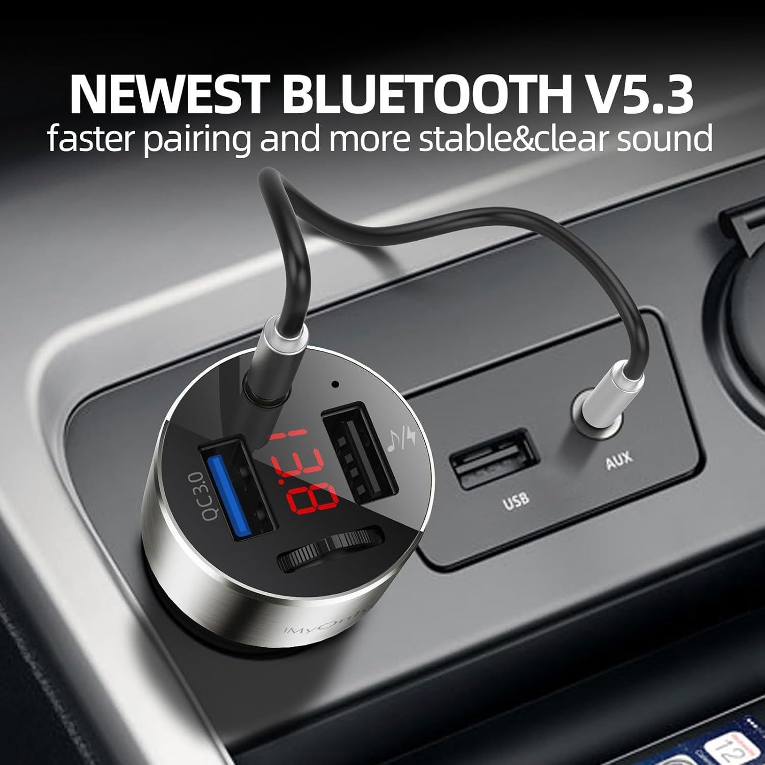 Adaptador FM Bluetooth 5.3 iMyOnly C2 con Carga Rápida QC3.0