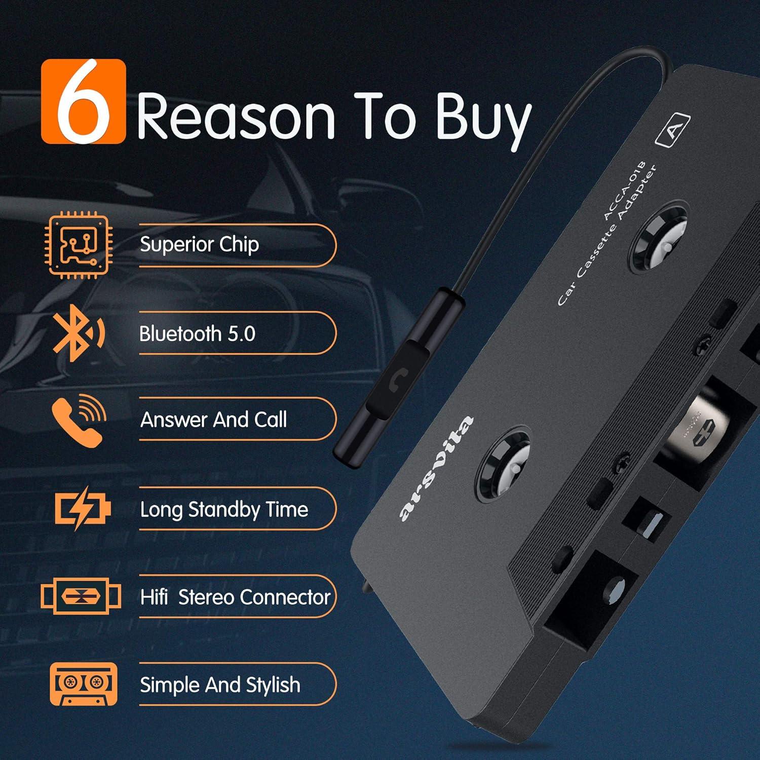 Receptor de Cassette Bluetooth Arsvita 5.0 Adaptador Audio