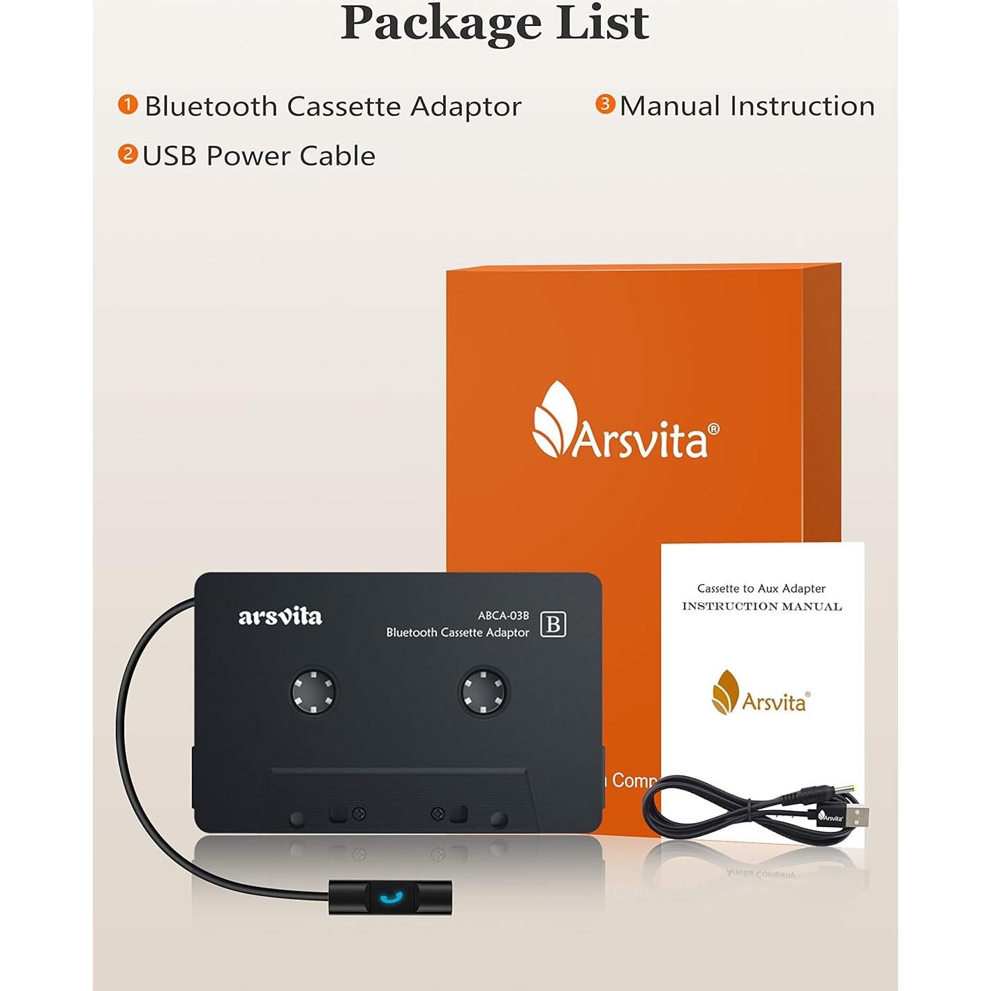 Receptor de Cassette Bluetooth Arsvita 5.0 Adaptador Audio