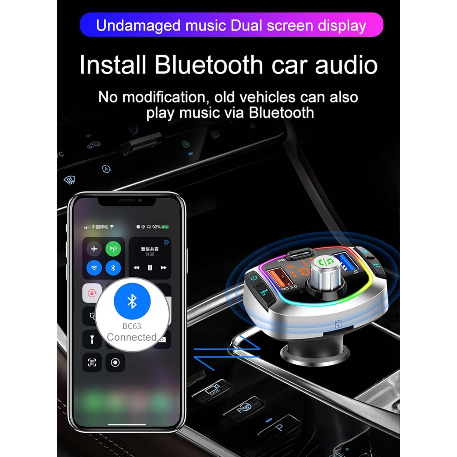 Transmisor FM Bluetooth 5.3 ACECAR BC63 - Carga Rápida QC18W, PD30W
