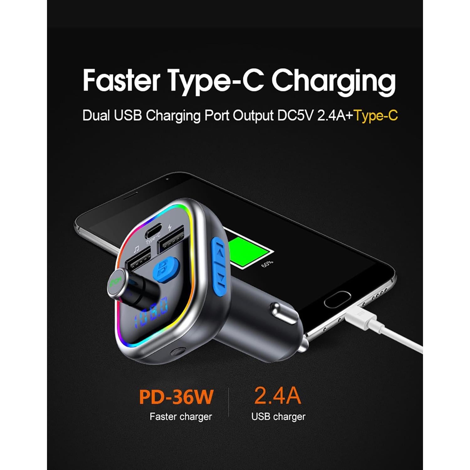 Adaptador Bluetooth para Coche LAIMICAERIN FM con Cargador 36W