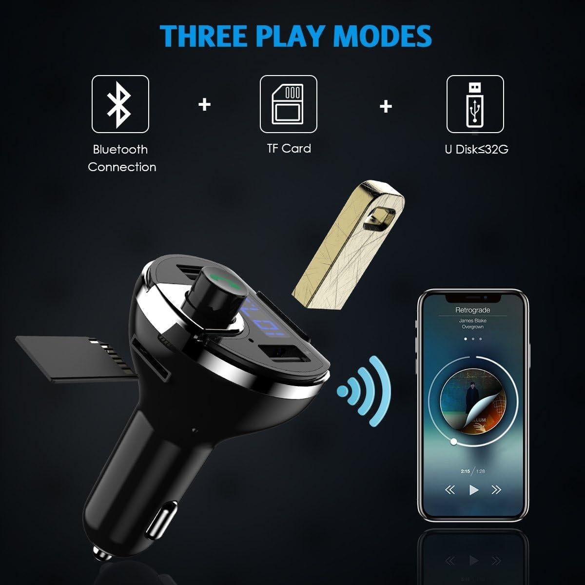 Adaptador Bluetooth Criacr para Coche, Transmisor FM y Cargador USB
