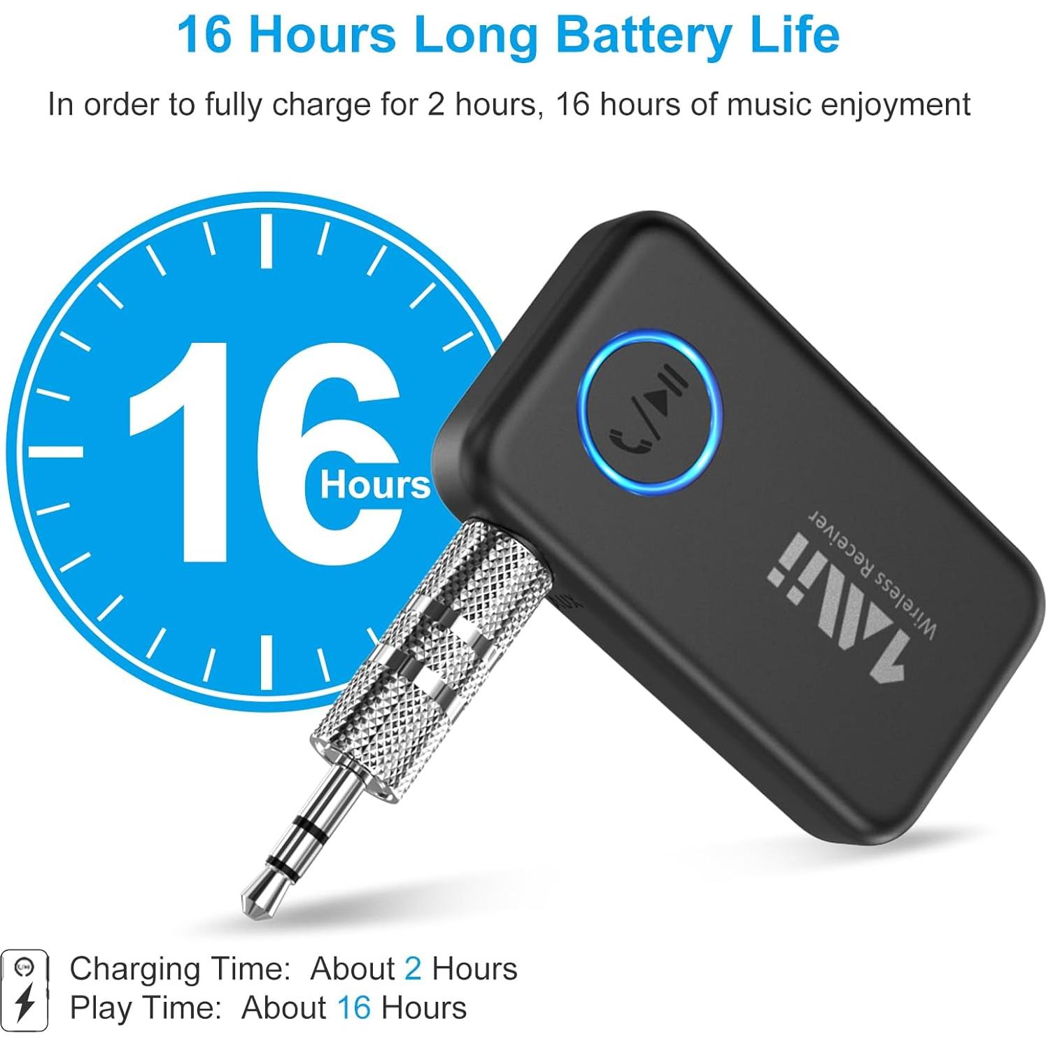 Receptor Bluetooth 1Mii ML100 para Auto y Casa, 16H Batería