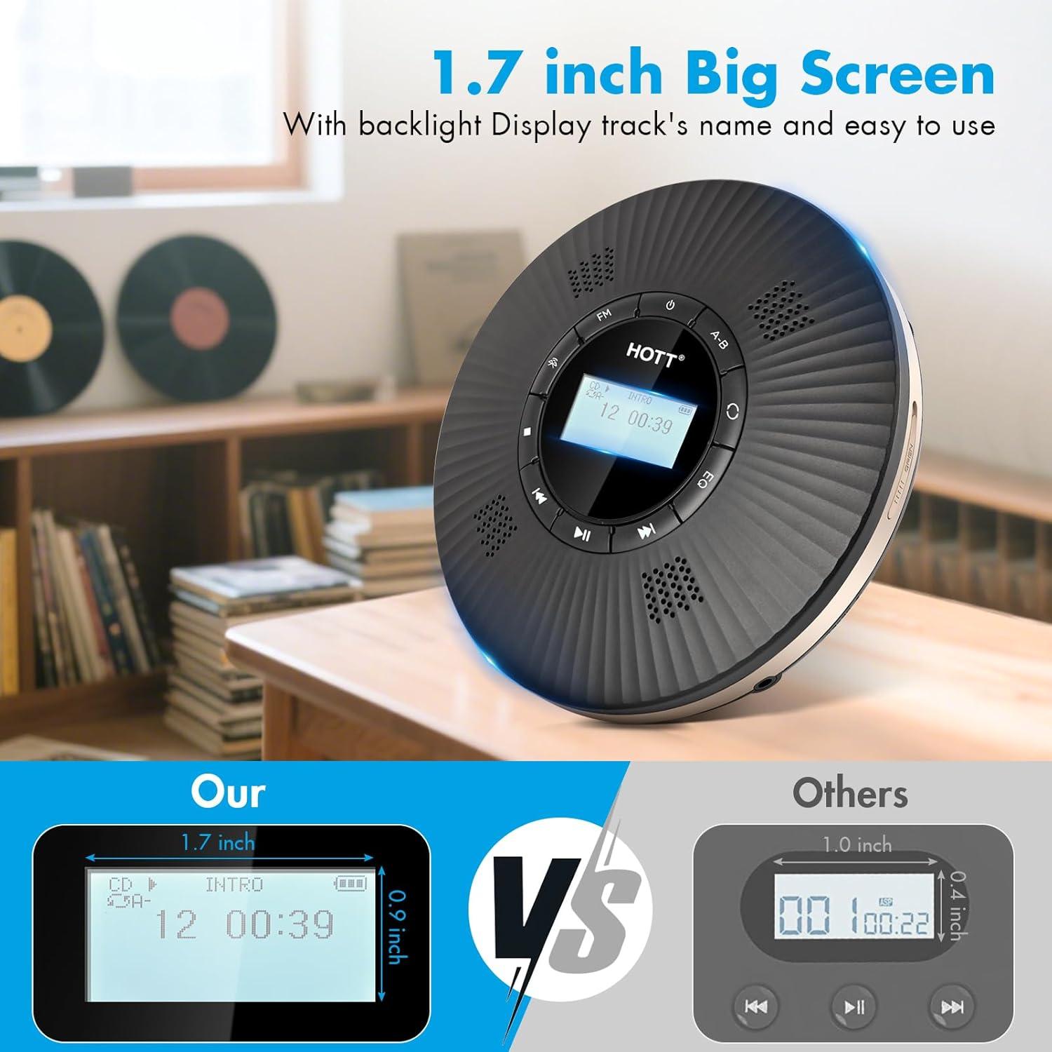 Reproductor de CD Portátil HOTT C228 Bluetooth 5.3 4 Altavoces