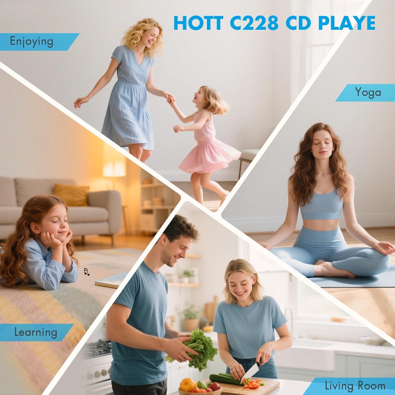 Reproductor de CD Portátil HOTT C228 Bluetooth 5.3 4 Altavoces