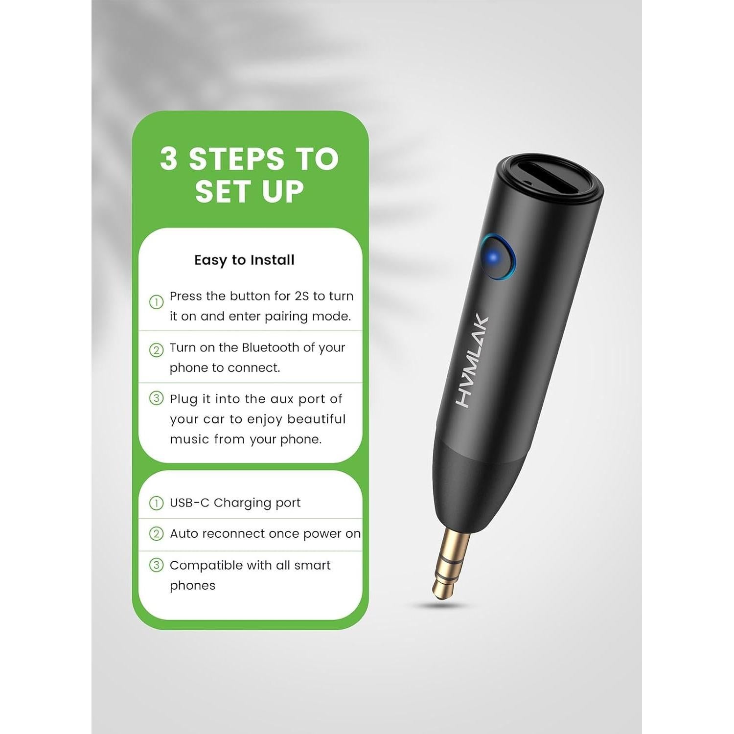 Adaptador Aux Bluetooth 5.3 HVMLAK para Coche y Hogar