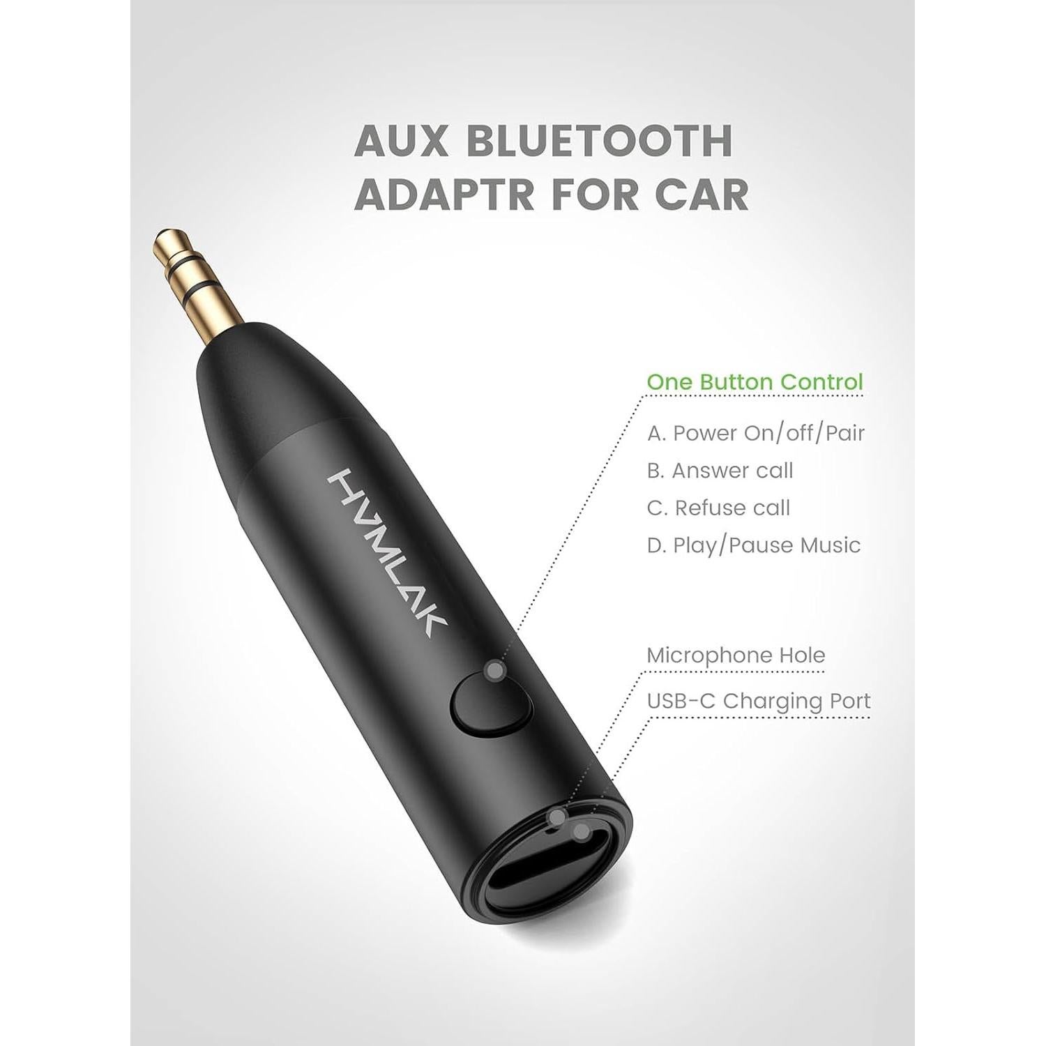 Adaptador Aux Bluetooth 5.3 HVMLAK para Coche y Hogar