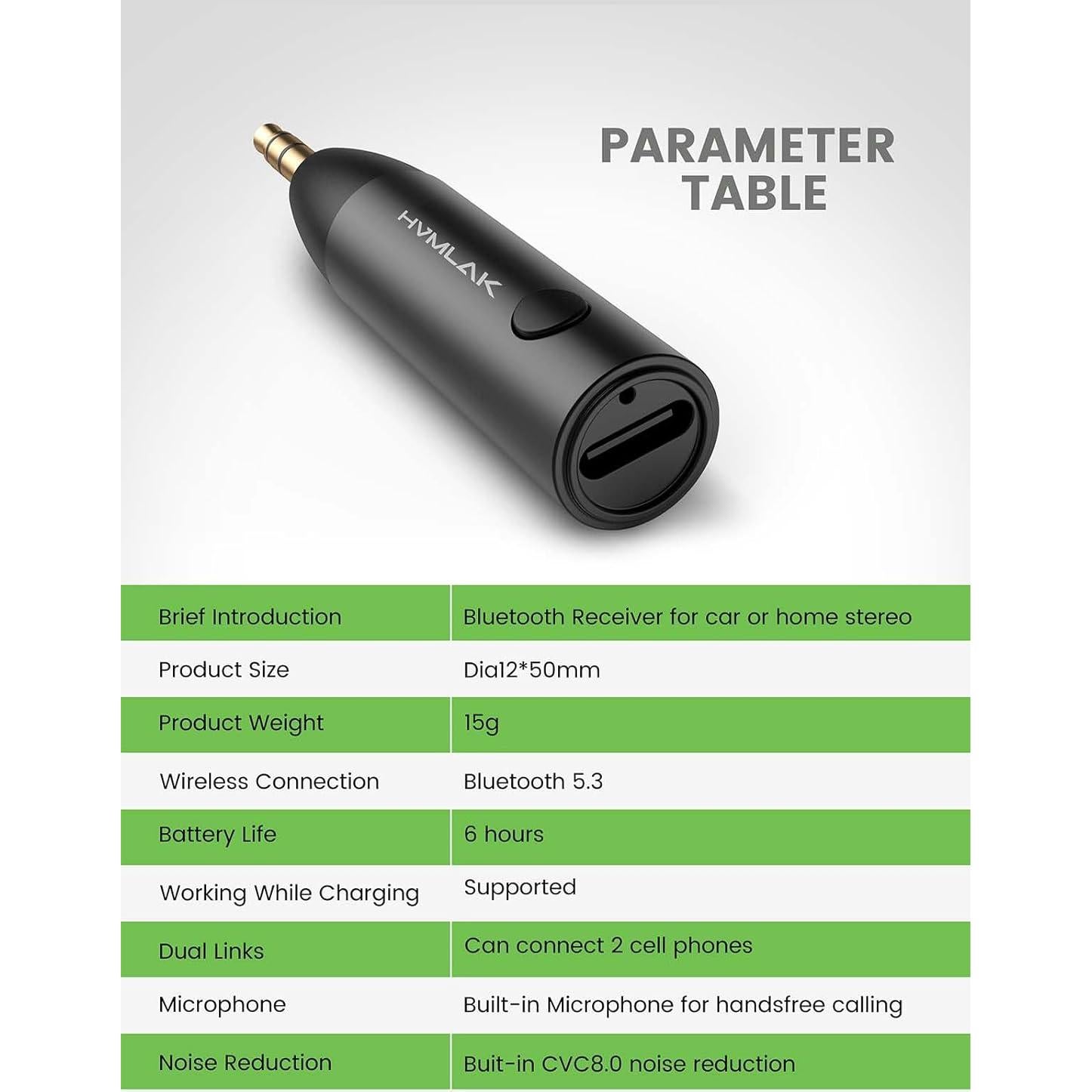 Adaptador Aux Bluetooth 5.3 HVMLAK para Coche y Hogar