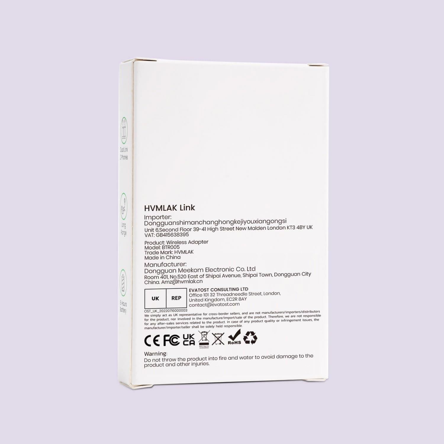 Adaptador Aux Bluetooth 5.3 HVMLAK para Coche y Hogar