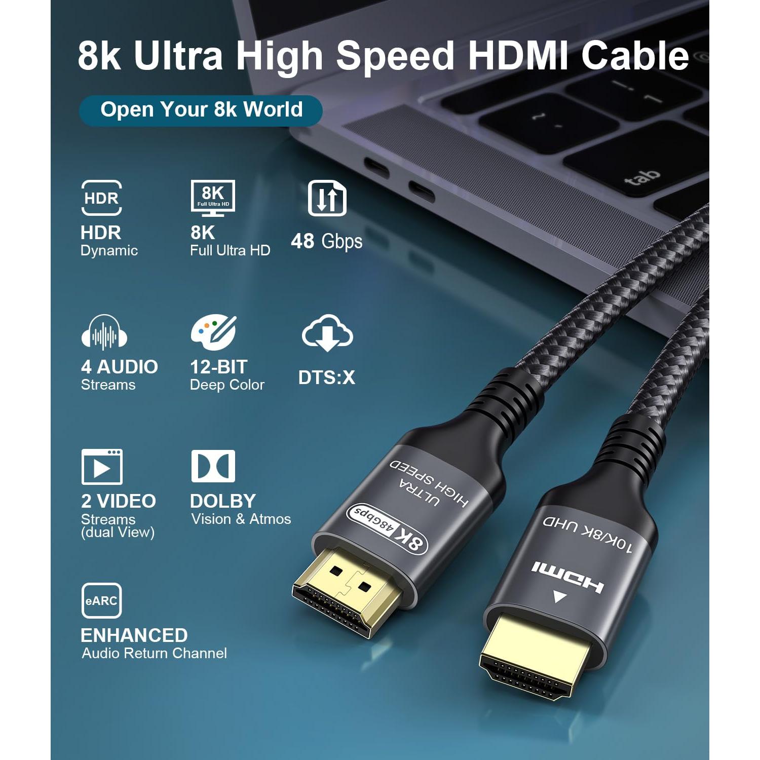 Cable HDMI 2.1 Adauxter 3M Ultra Alta Velocidad 48Gbps