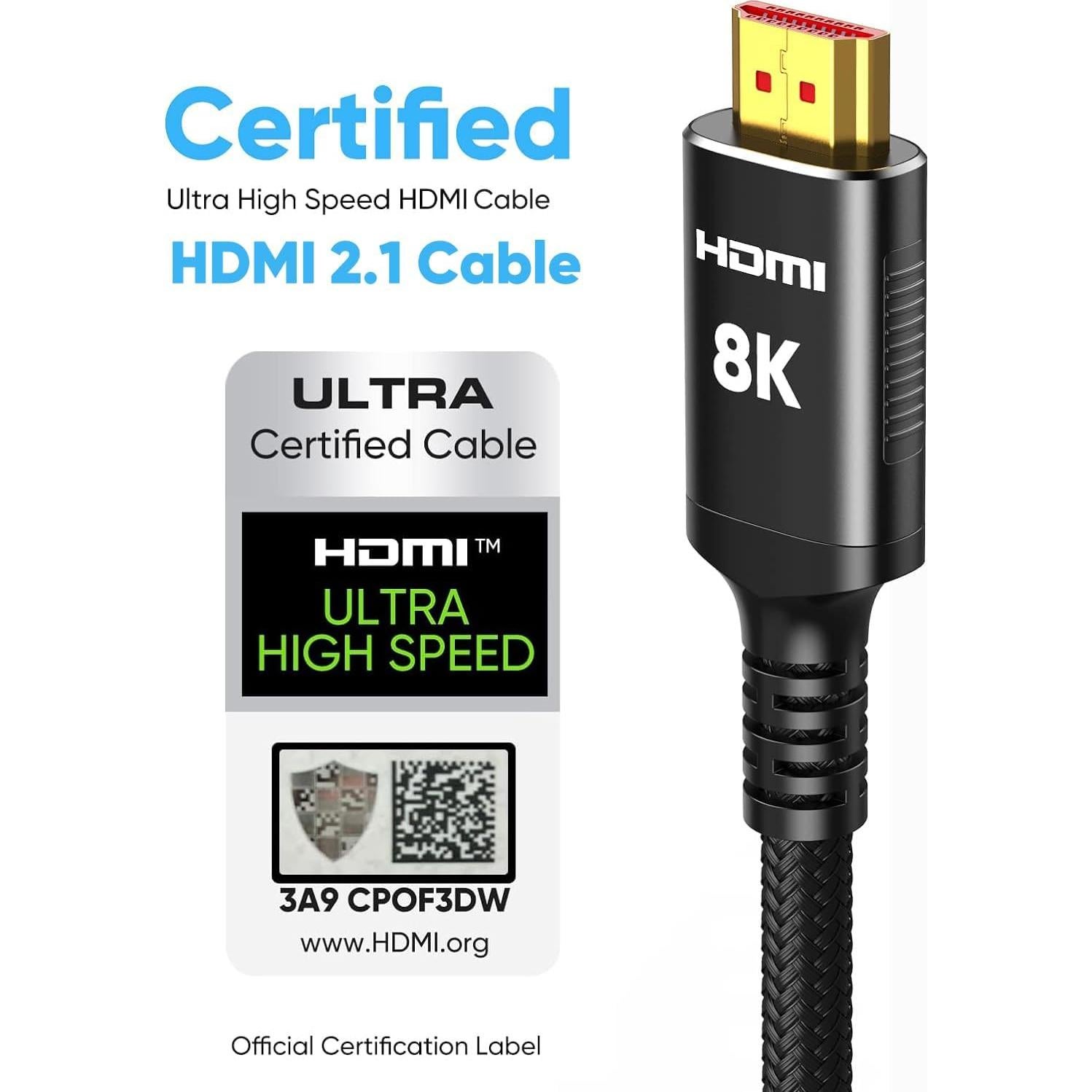 Cable HDMI 2.1 Snowkids 3.05m Ultra Alta Velocidad 48Gbps