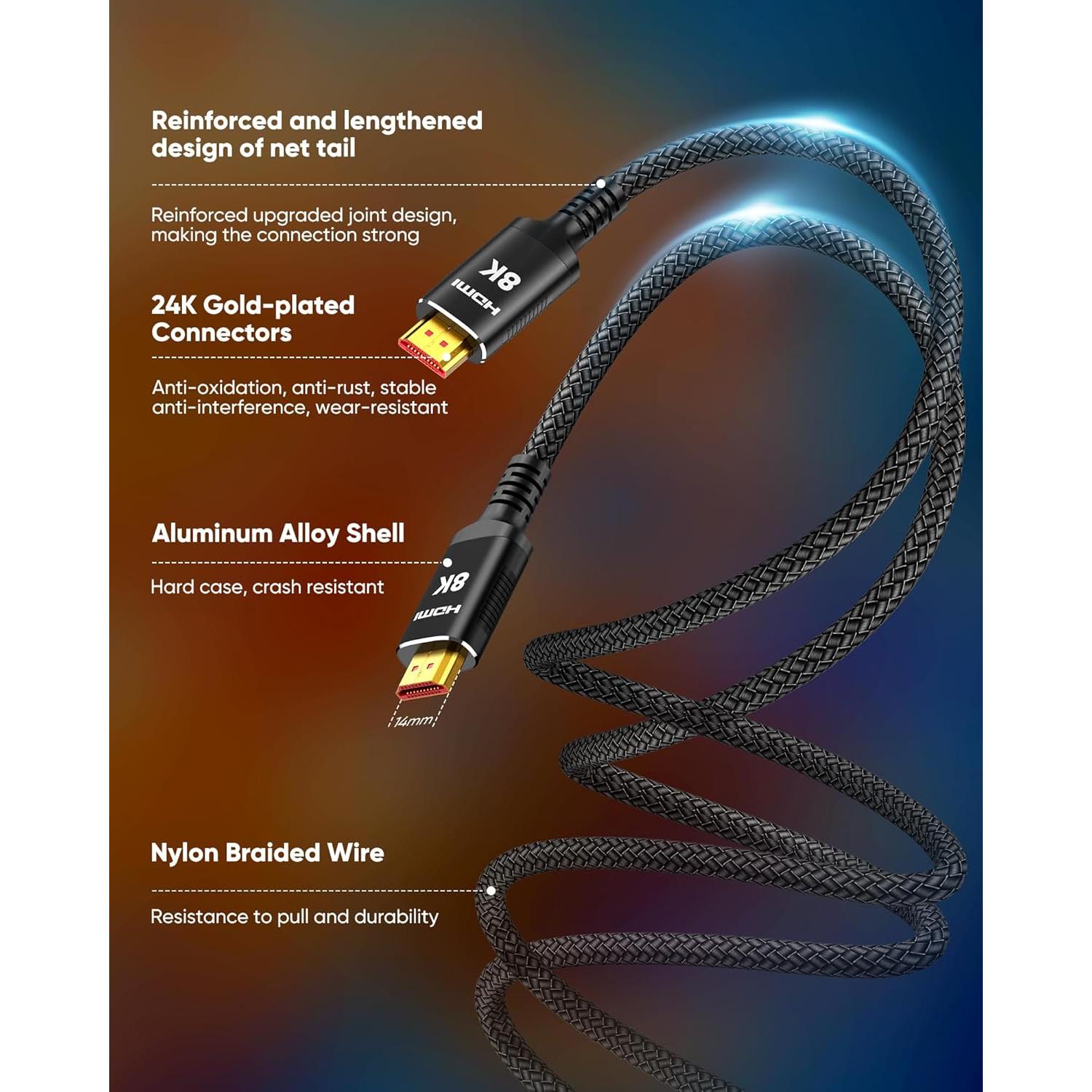 Cable HDMI 2.1 Snowkids 3.05m Ultra Alta Velocidad 48Gbps