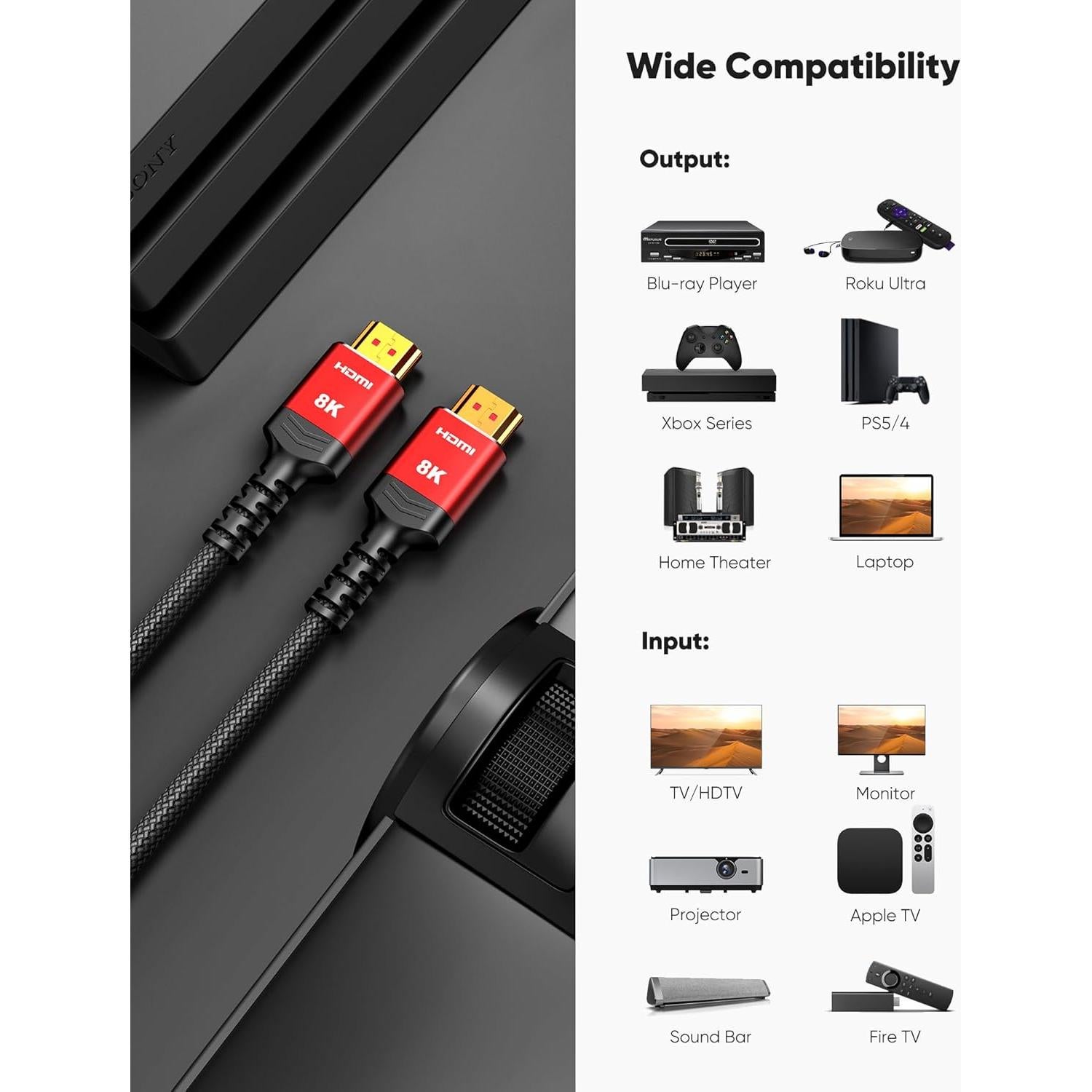 Cable HDMI 2.1 Highwings 8K 2M Trenzado Ultra Alta Velocidad