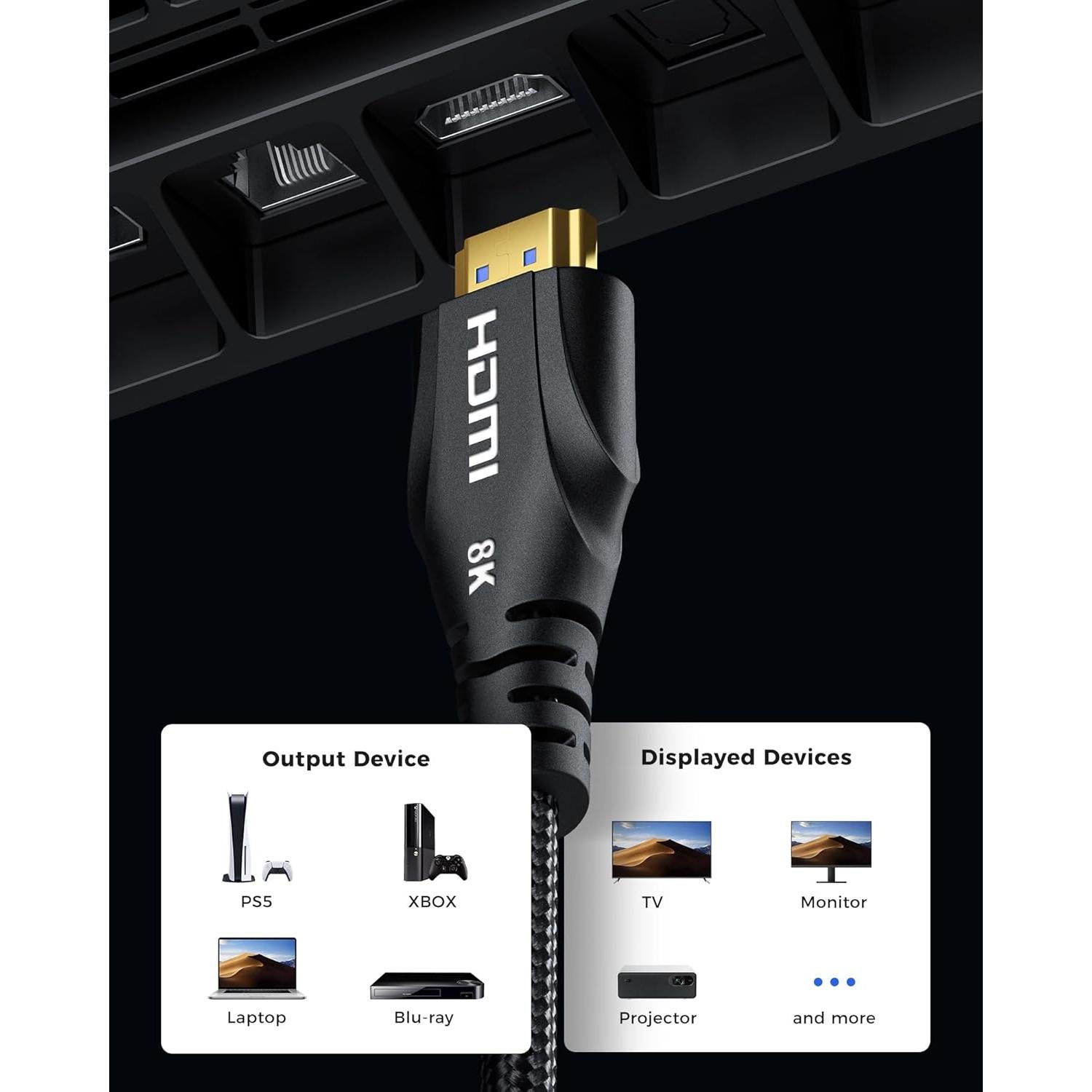 Cable HDMI 8K Cratree 15FT Ultra Alta Velocidad 48Gbps