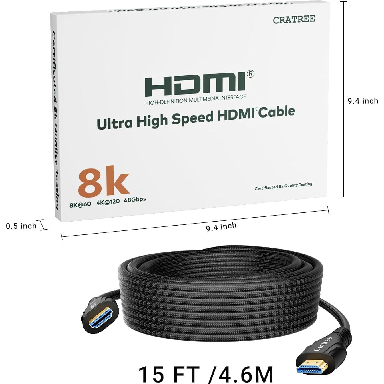 Cable HDMI 8K Cratree 15FT Ultra Alta Velocidad 48Gbps