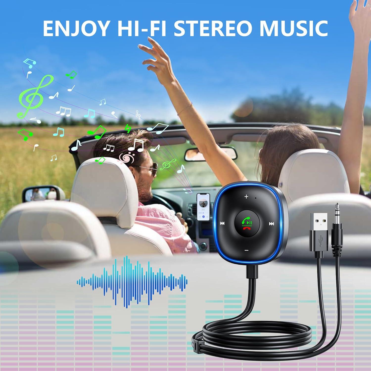 Adaptador Bluetooth 5.3 SONRU para Coche - Audio Estéreo y Manos Libres