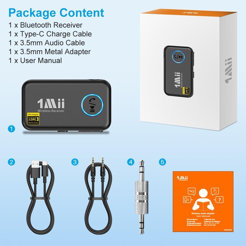 Adaptador Aux Bluetooth 1Mii ML100Pro 5.3 con Control de Volumen