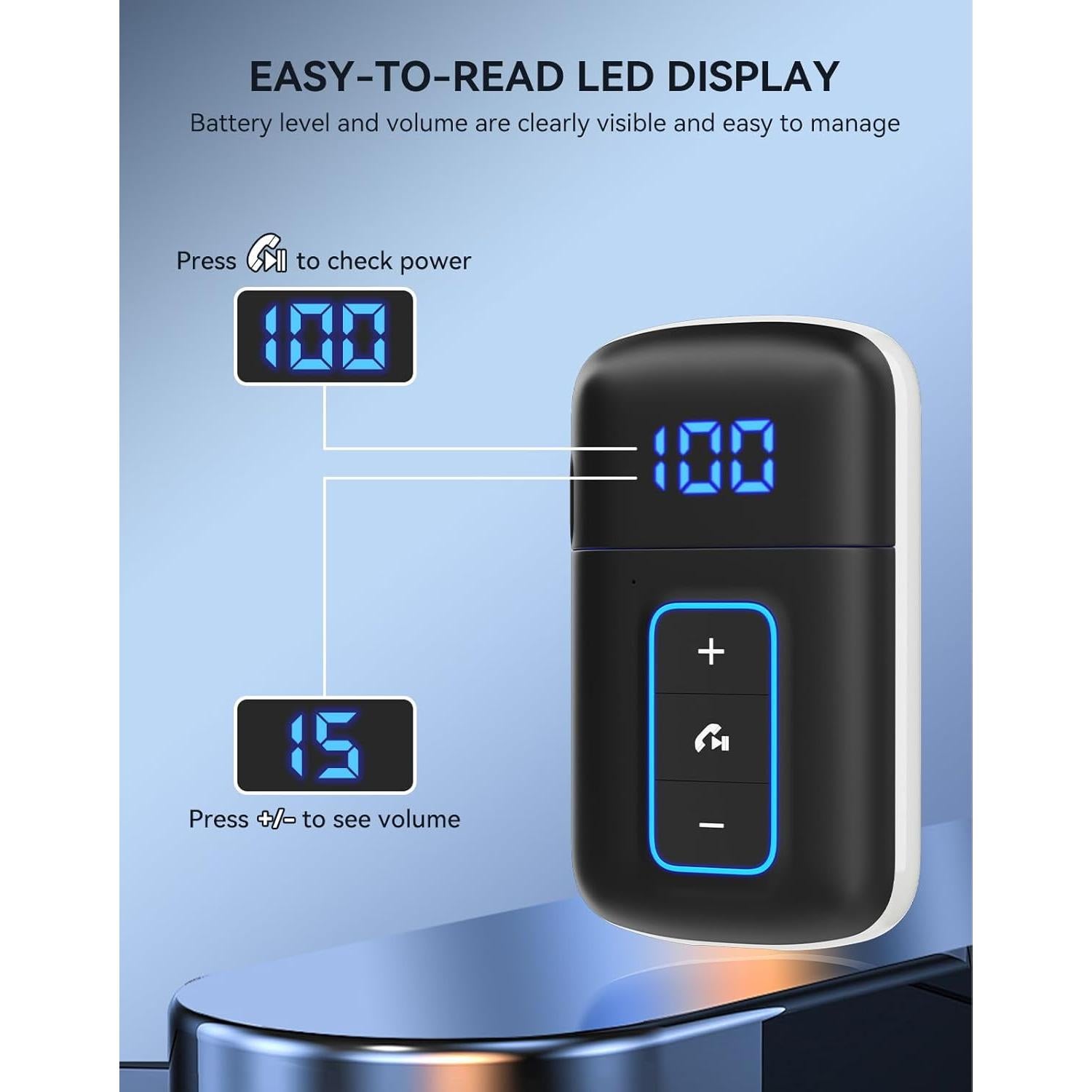 Receptor Bluetooth 5.3 DAMAIKE con Pantalla LED y Cancelación de Ruido