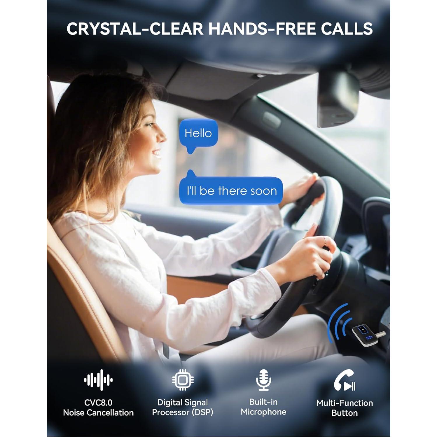 Receptor Bluetooth 5.3 DAMAIKE con Pantalla LED y Cancelación de Ruido