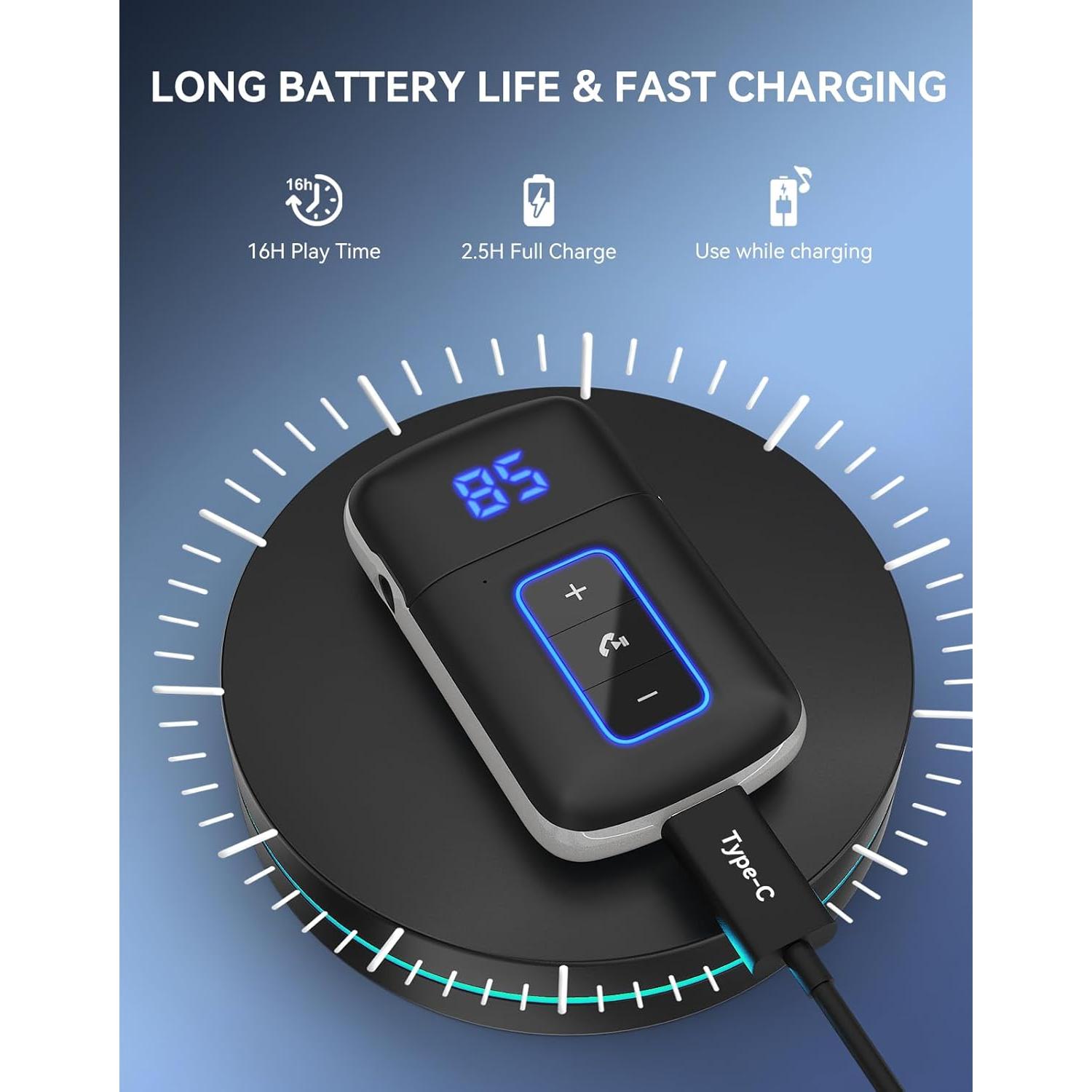 Receptor Bluetooth 5.3 DAMAIKE con Pantalla LED y Cancelación de Ruido