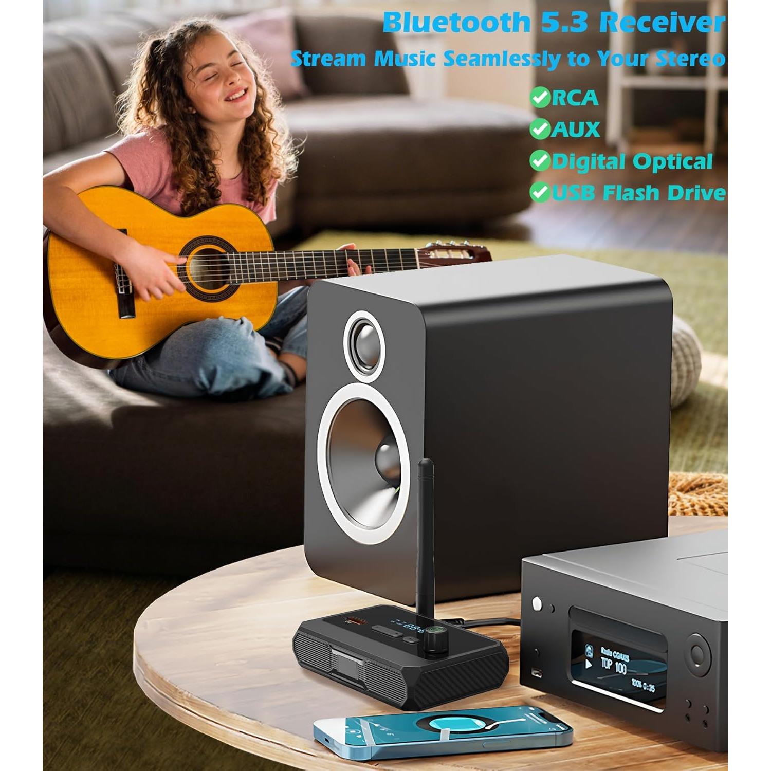 Receptor Bluetooth 5.3 KAIY para Estéreo Antiguo, RCA/AUX/Óptico