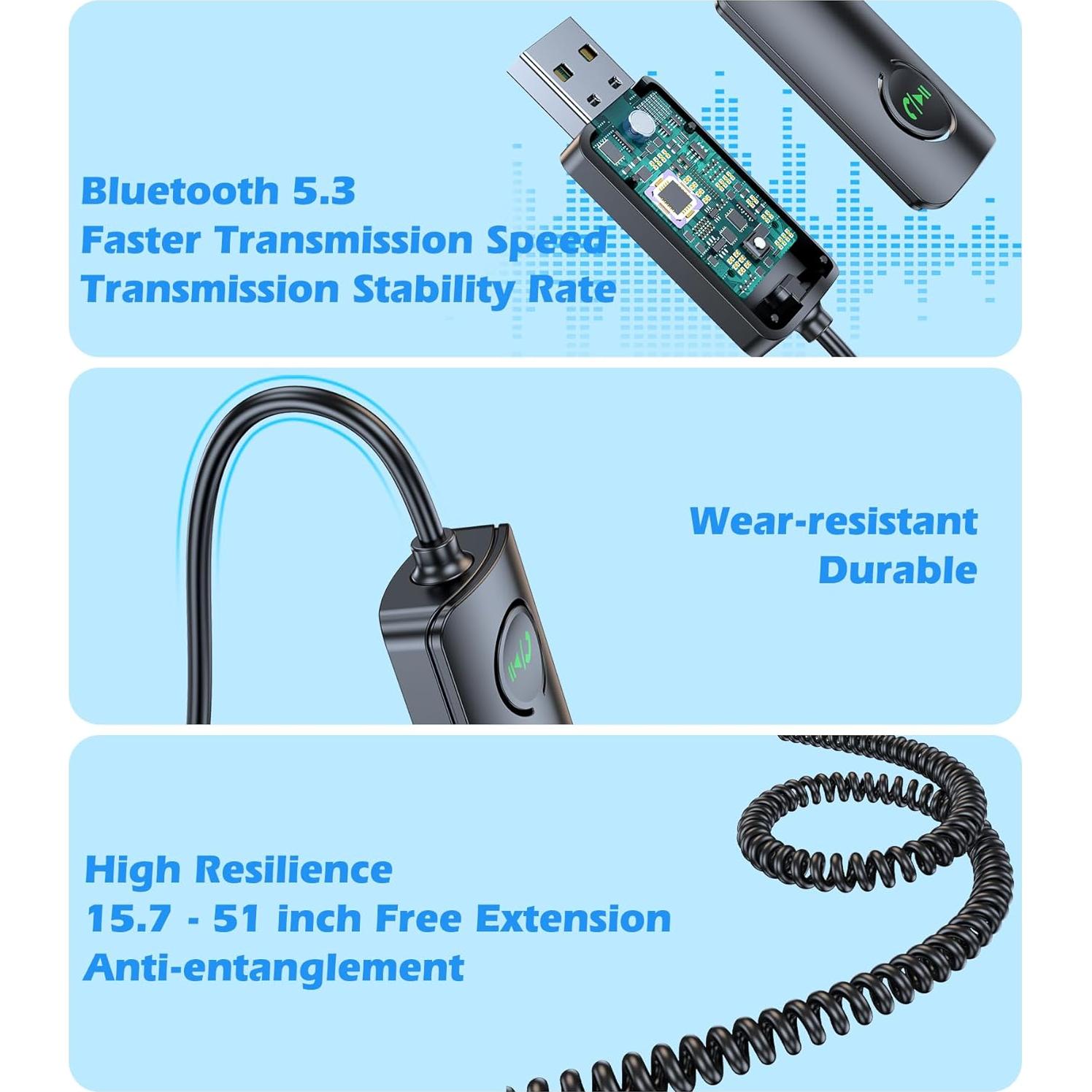 Receptor Bluetooth KAIY X5 para Coche AUX 3.5mm USB 5.3