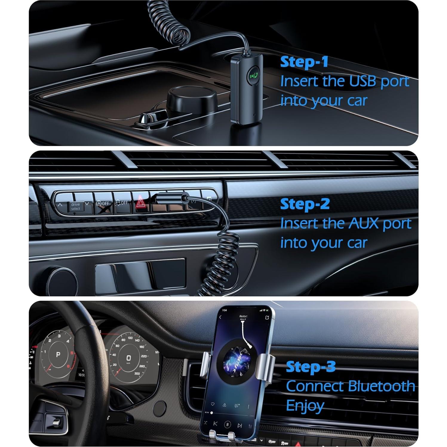 Receptor Bluetooth KAIY X5 para Coche AUX 3.5mm USB 5.3