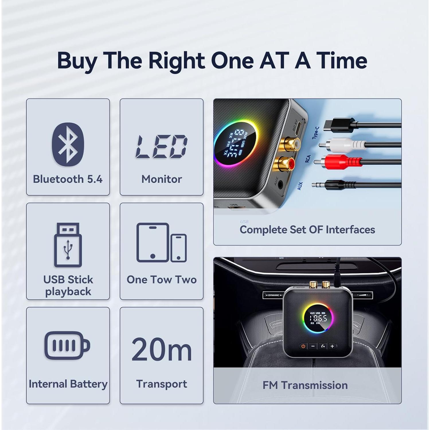 Receptor Transmisor Bluetooth MOREGAX M10 RGB 10x7.5cm